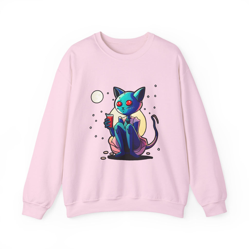 Alien Cat Crewneck Sweatshirt — Neon Cosmic Cat Graphic