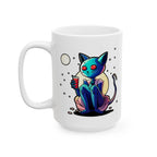 Alien Cat Ceramic Mug — Colorful Space Kitty Coffee Cup (11oz/15oz)