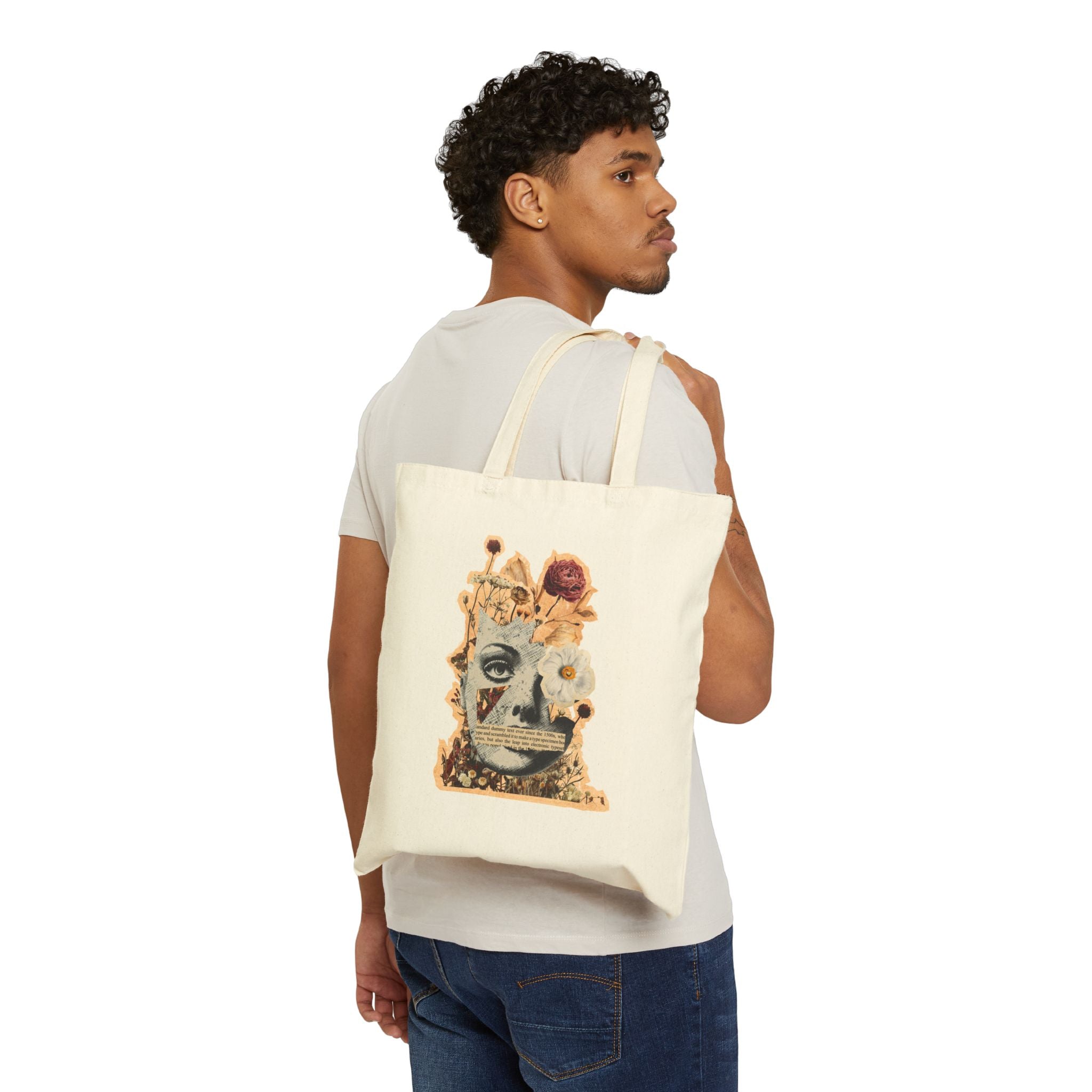 'Shut Up & Be Pretty' Canvas Tote Bag — Vintage Floral Face Collage Eco Shopper