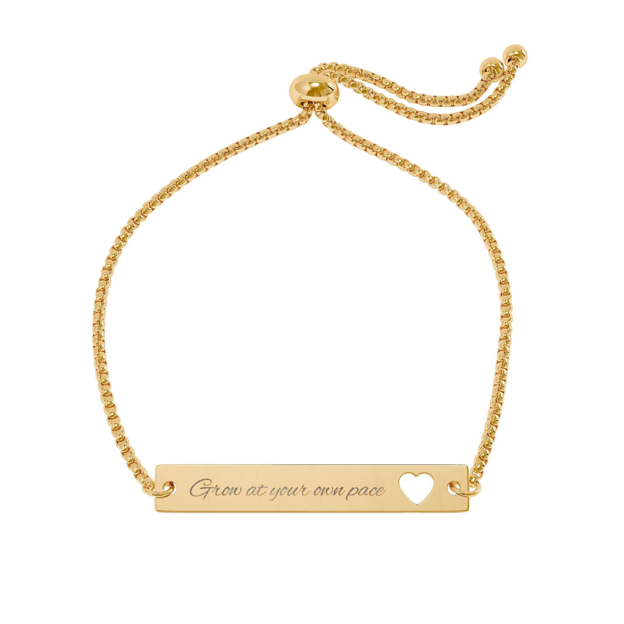 Personalize it! Heart Cutout Bar Bracelet — Adjustable Gold Nameplate Bracelet