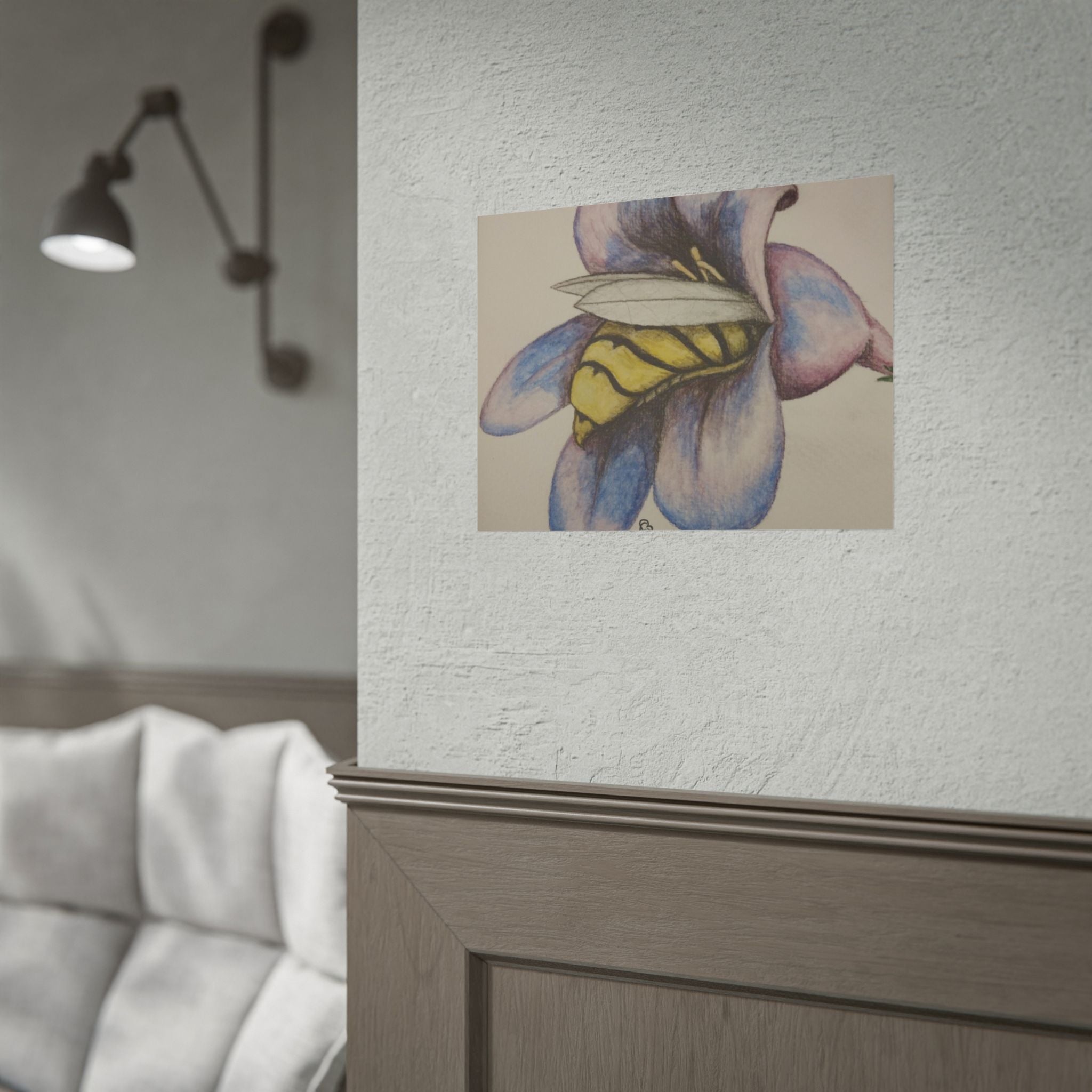 Bee in Blue Flower Poster — Rolled Botanical Art Print