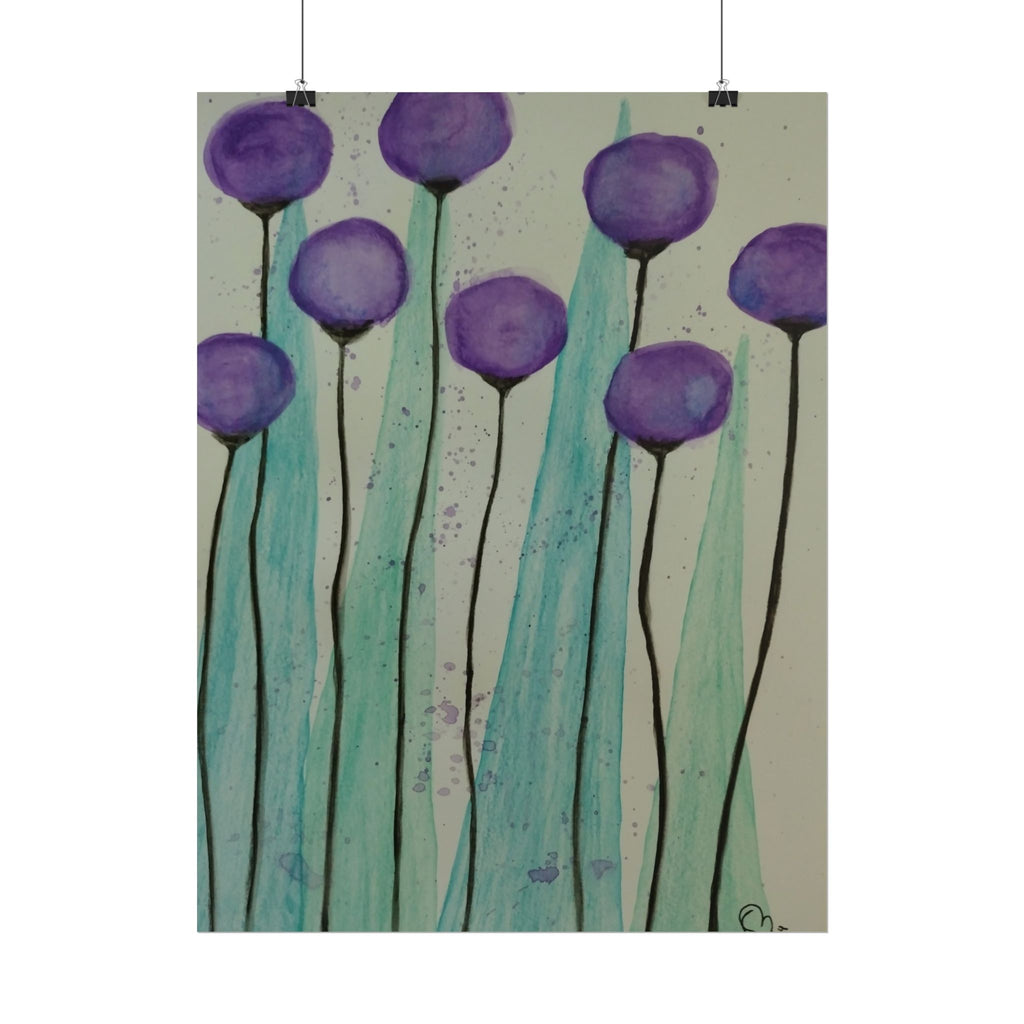 Rolled Poster - Purple Watercolor Floral Stems Art Print