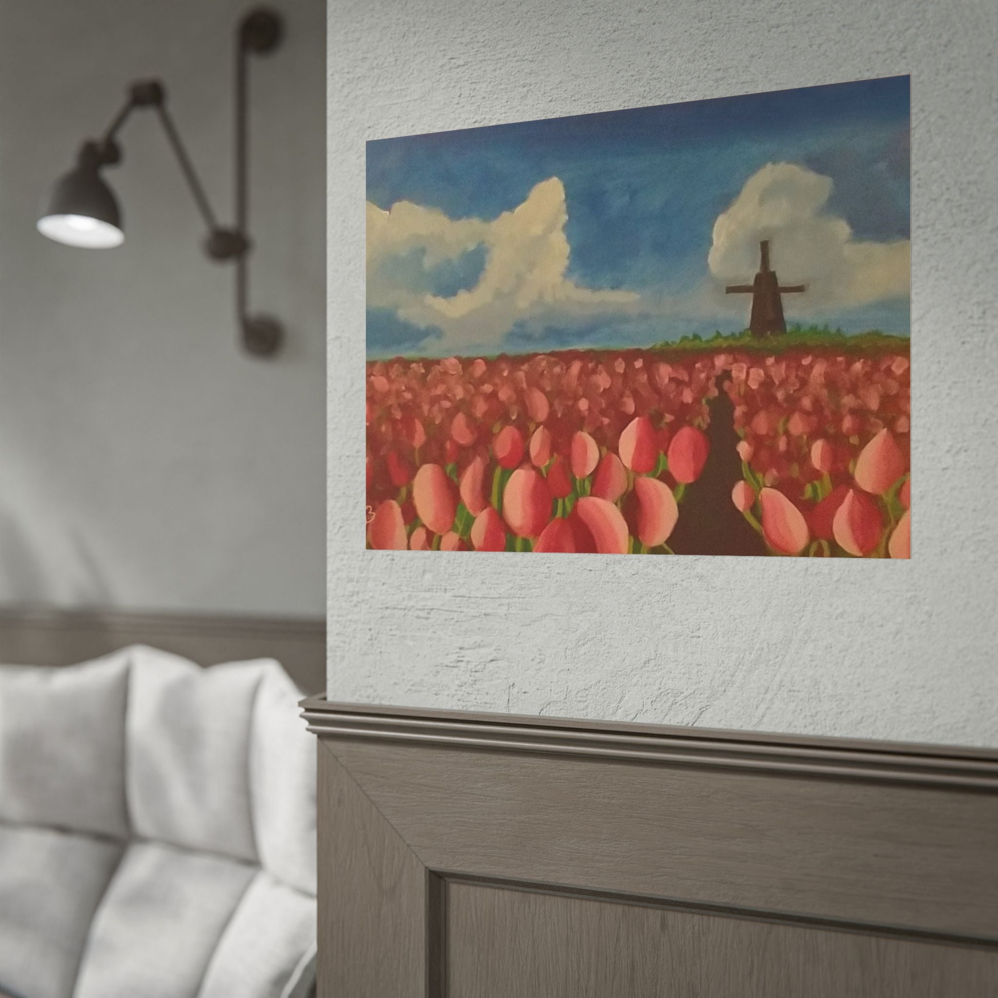 Rolled Poster — Tulip Field Landscape Print with Windmill