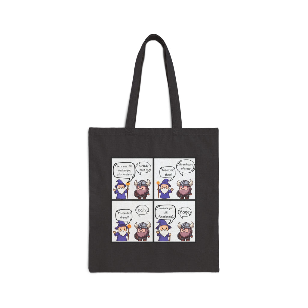 D&D Comic Panel Canvas Tote Bag — Cute Wizard Cartoon Grocery Book Bag