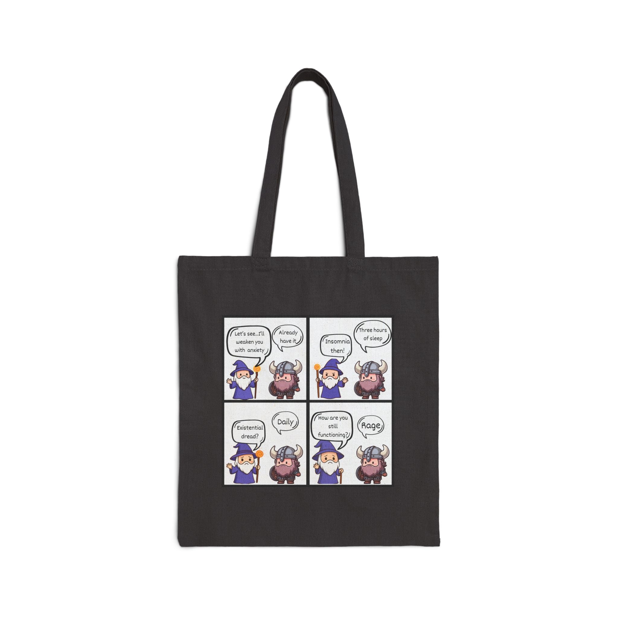 D&D Comic Panel Canvas Tote Bag — Cute Wizard Cartoon Grocery Book Bag