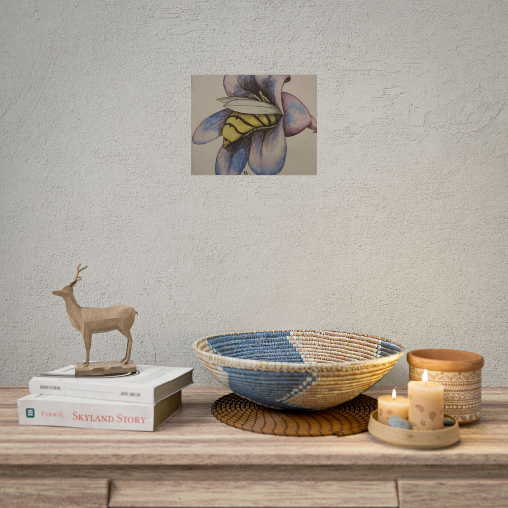 Bee in Blue Flower Poster — Rolled Botanical Art Print