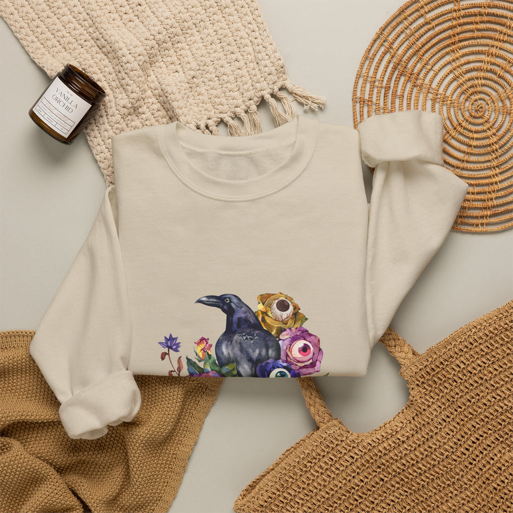 Surreal Raven & Wildflowers Crewneck Sweatshirt