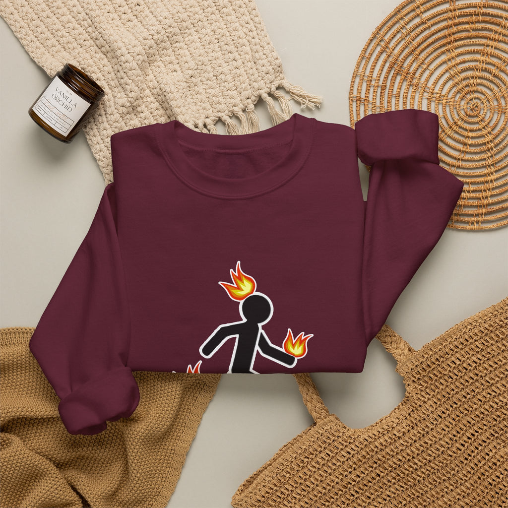 Crewneck Sweatshirt — I Tried It At Home (Funny Stick Figure on Fire Graphic)