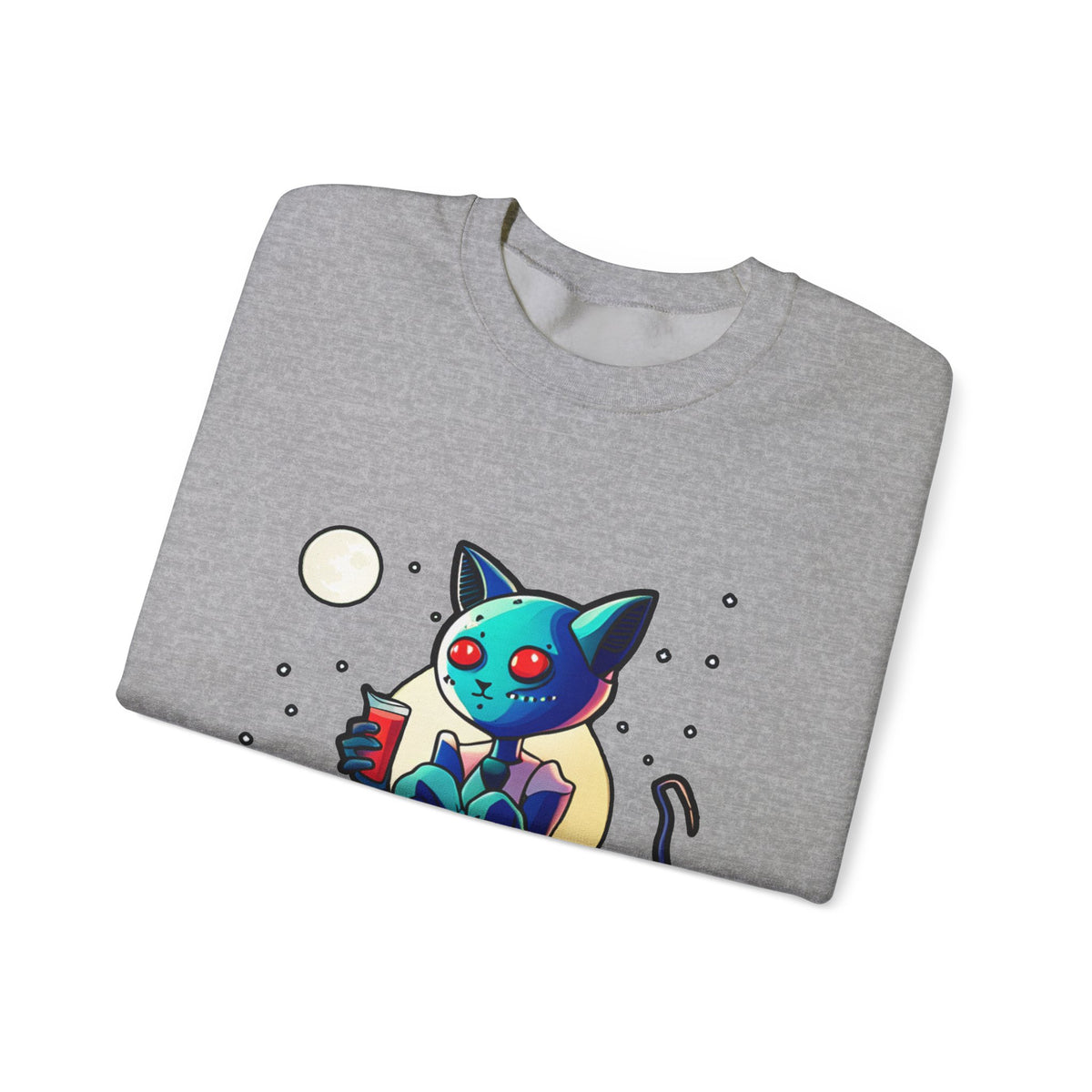 Alien Cat Crewneck Sweatshirt — Neon Cosmic Cat Graphic
