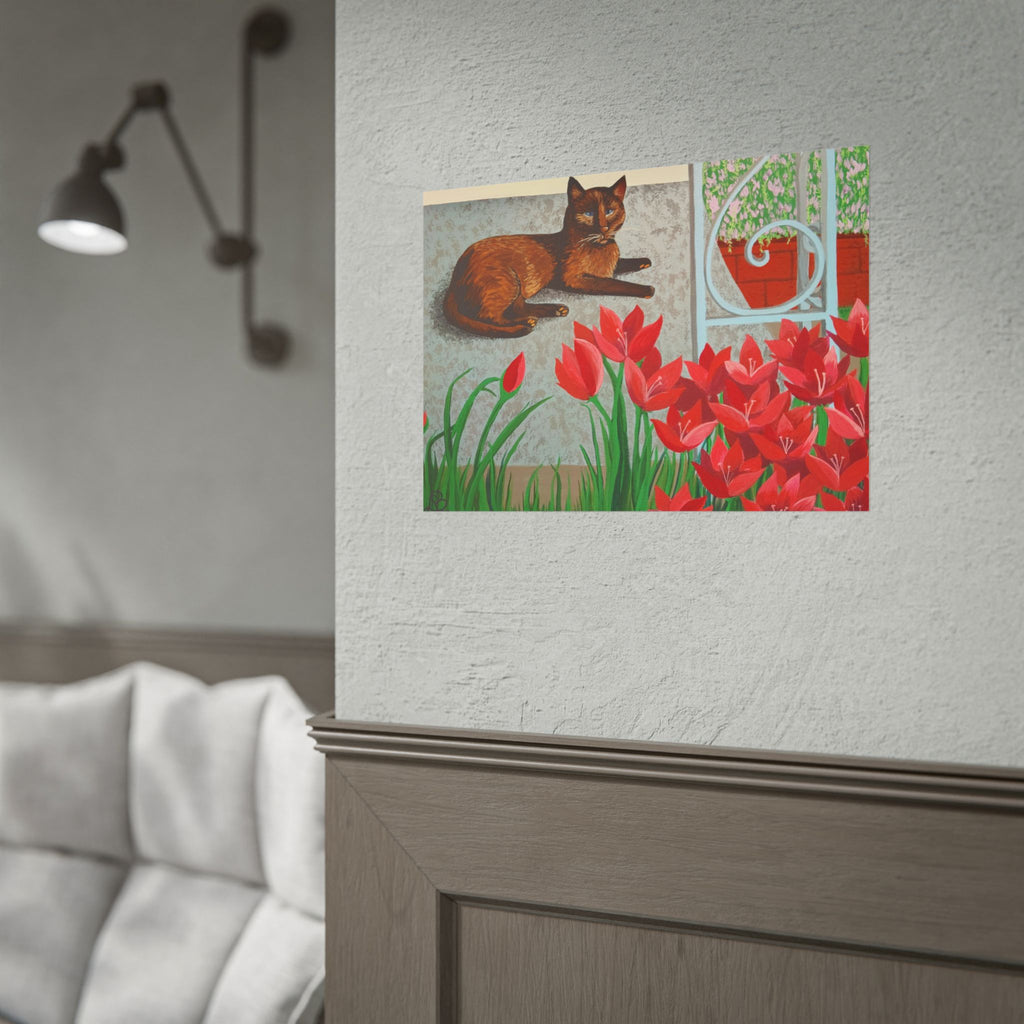 'Chillin' Cat and Flowers' Rolled Poster — Wall Art Print