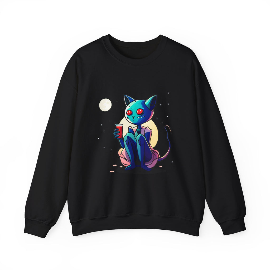 Alien Cat Crewneck Sweatshirt — Neon Cosmic Cat Graphic