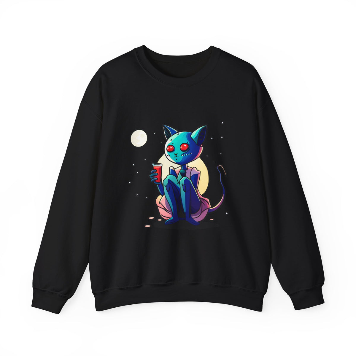Alien Cat Crewneck Sweatshirt — Neon Cosmic Cat Graphic