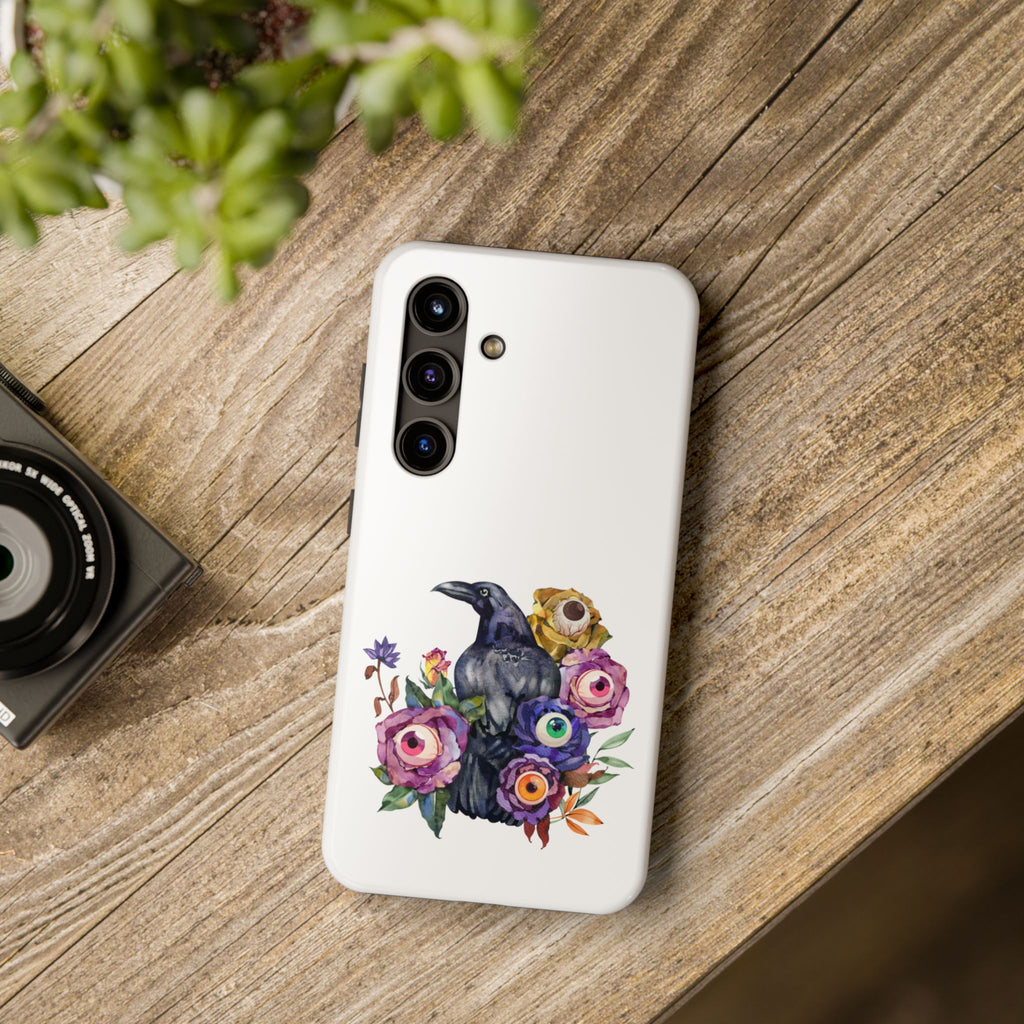 'Surreal' Tough Phone Case — Protective Phone Cover with Raven and Bouquet Design