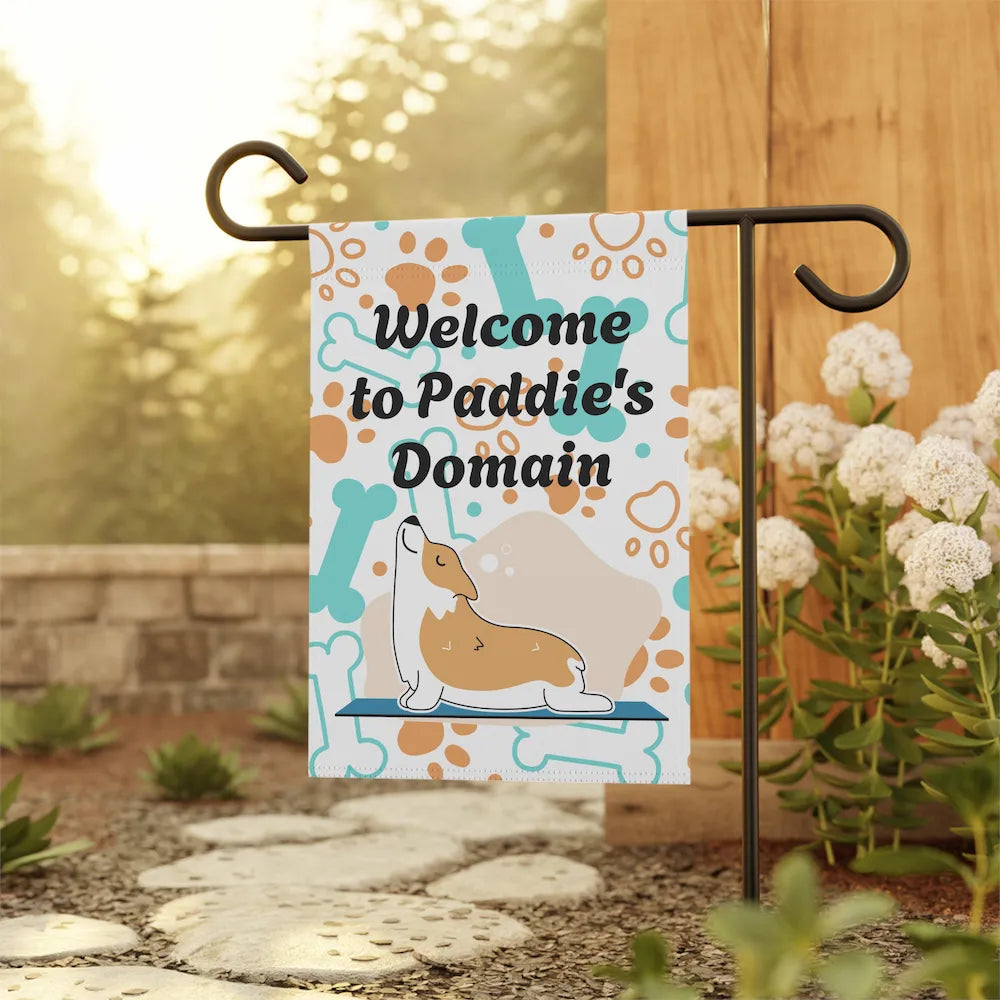 Personalize it! Corgi Garden Flag - "Welcome to Paddie's Domain" Decorative House Banner