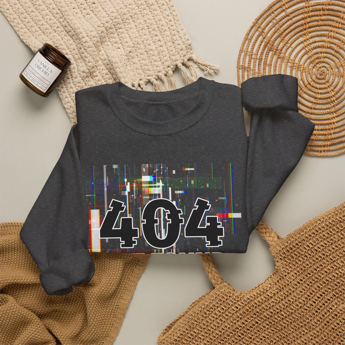 404 Not Found Crewneck Sweatshirt — Glitch Tech Graphic Pullover
