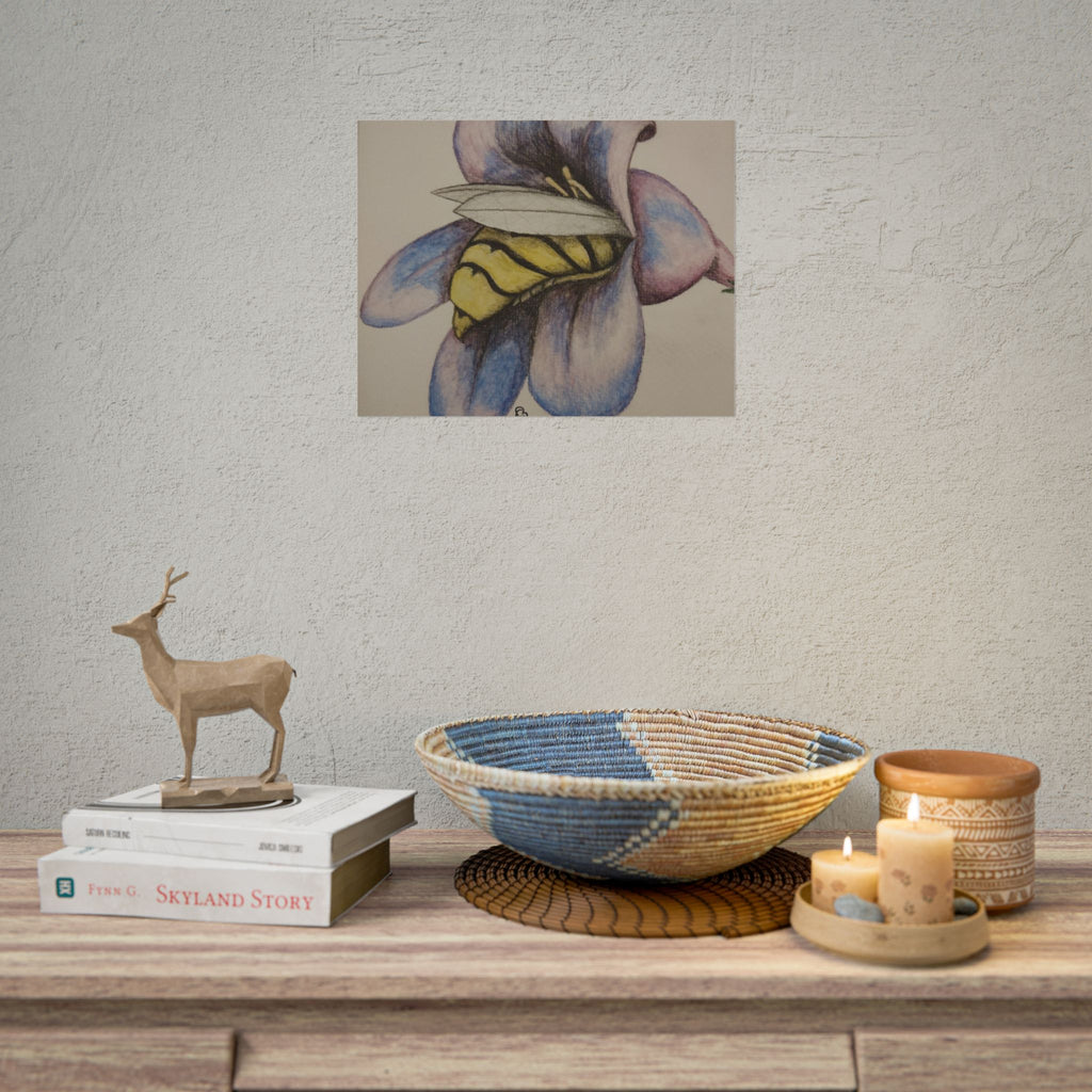 Bee in Blue Flower Poster — Rolled Botanical Art Print