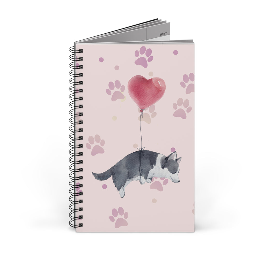 Corgi Balloon Spiral Journal — Cute Paw Print Notebook