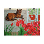 'Chillin' Cat and Flowers' Rolled Poster — Wall Art Print