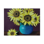 Yellow Sunflowers in Blue Vase Rolled Art Print
