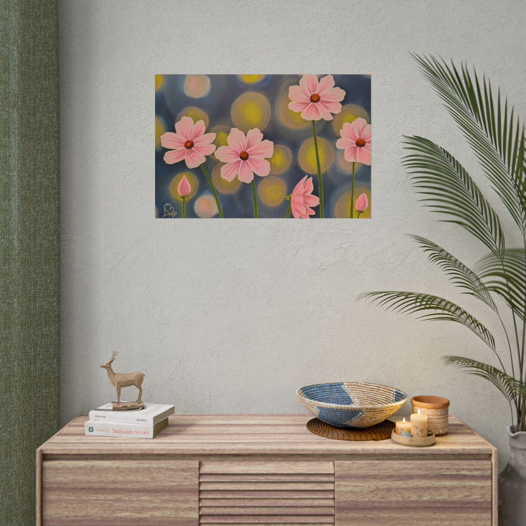 Backlit Flowers Poster — Rolled Wall Art with Bokeh Lights