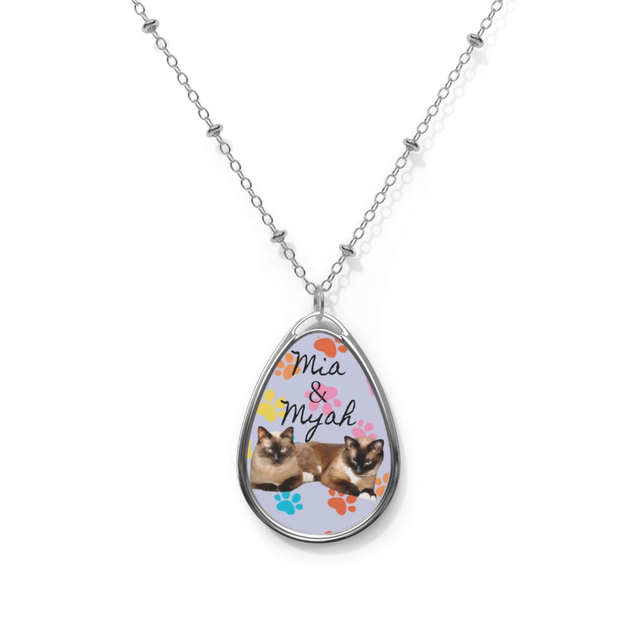 Personalized Oval Photo Necklace — Custom Pet Photo Teardrop Pendant