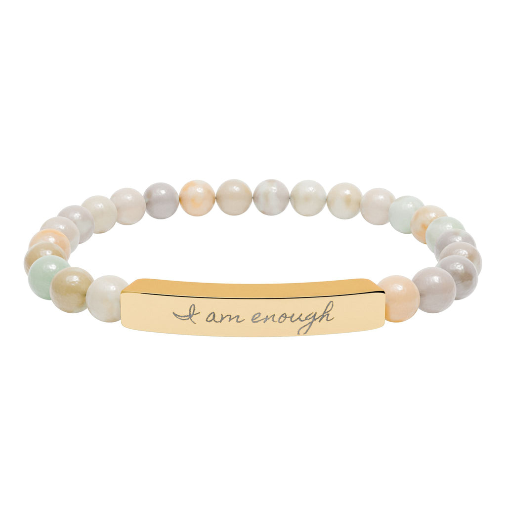 Personalize it! Engravable Natural Stone Stretch Bracelet — Bar Bead Bracelet ("I am enough")