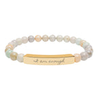 Personalize it! Engravable Natural Stone Stretch Bracelet — Bar Bead Bracelet ("I am enough")