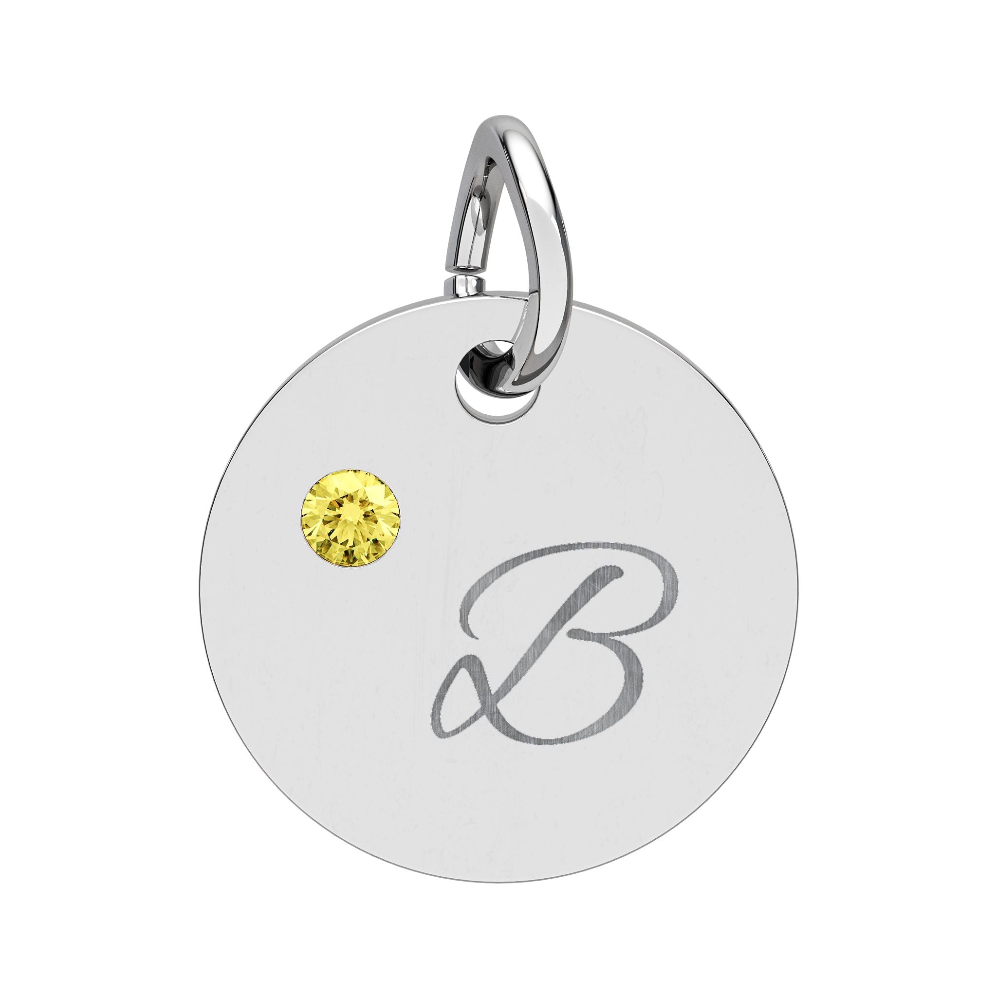 Personalize it!  Birthstone Circle Charm — Engraved Initial Pendant