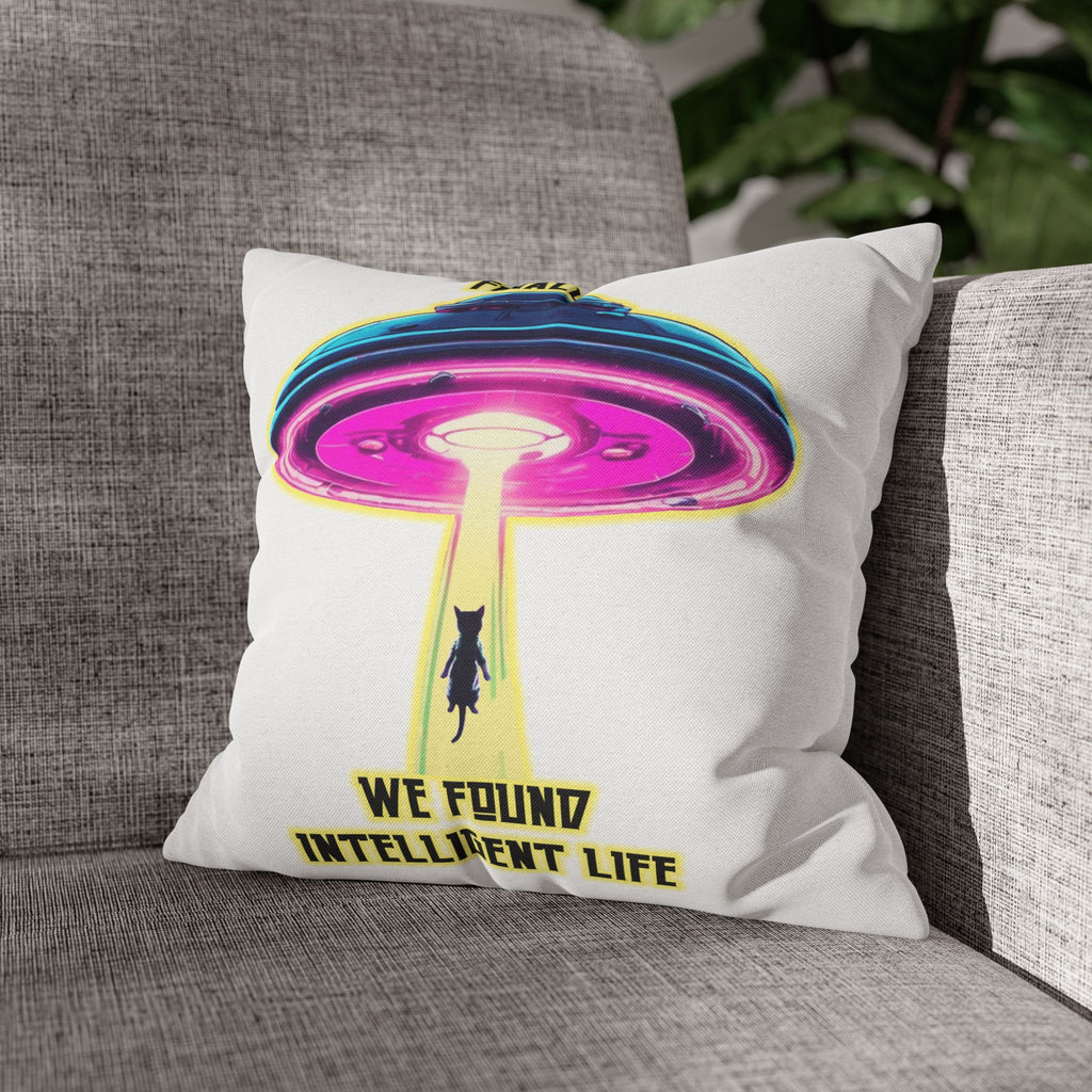 Throw Pillow — "Finally We Found Intelligent Life" UFO Cat Abduction