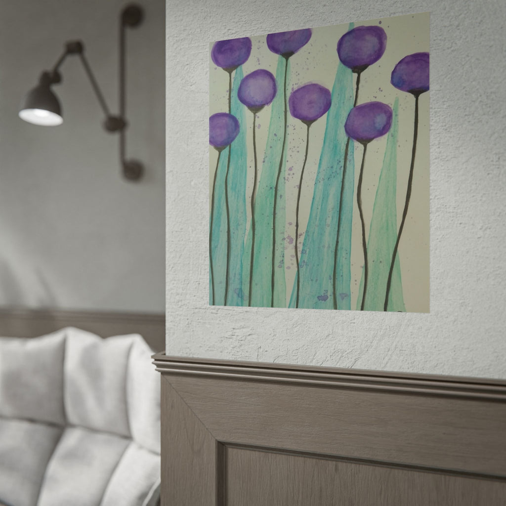 Rolled Poster - Purple Watercolor Floral Stems Art Print