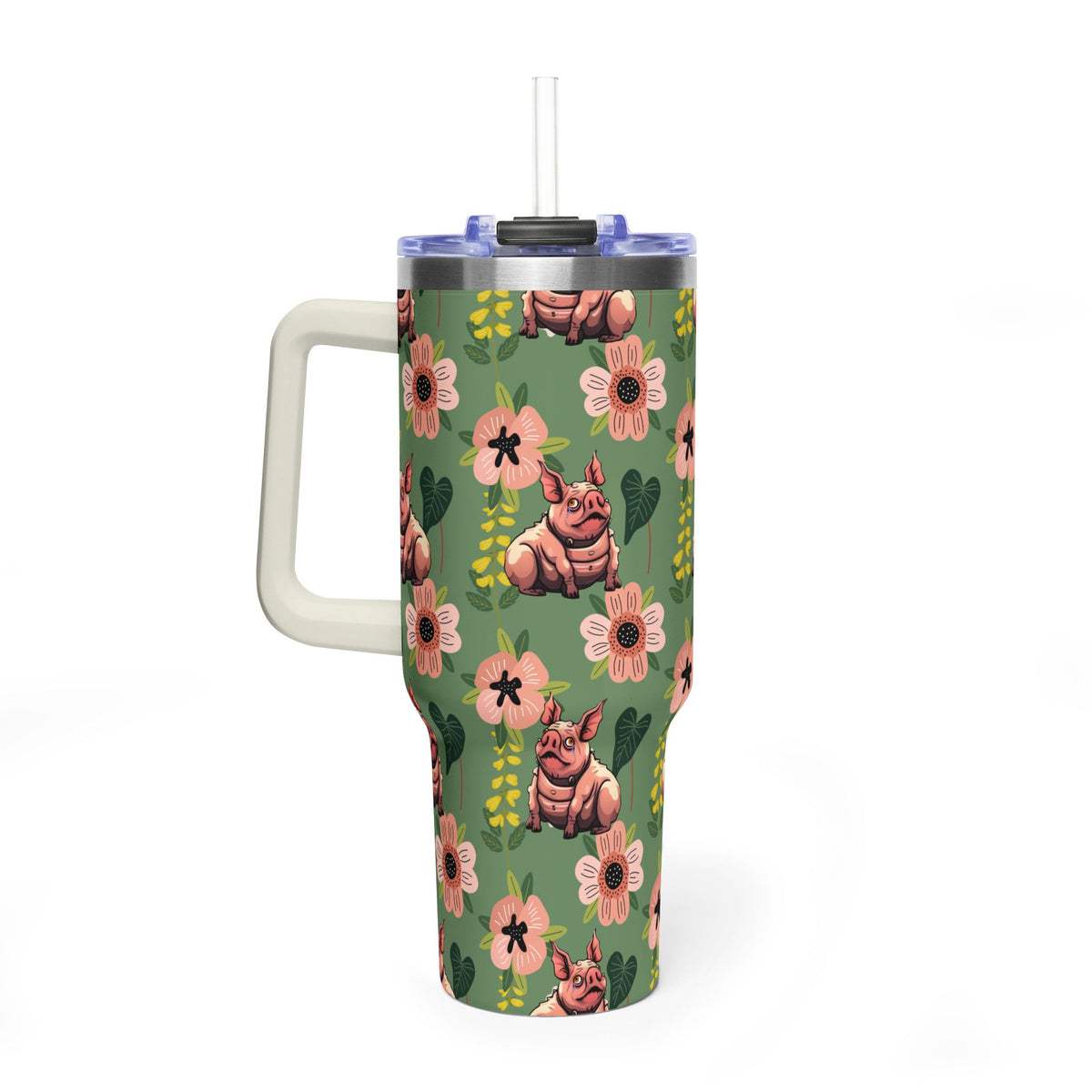 40oz Floral Squonk Tumbler — Insulated Vacuum Travel Mug
