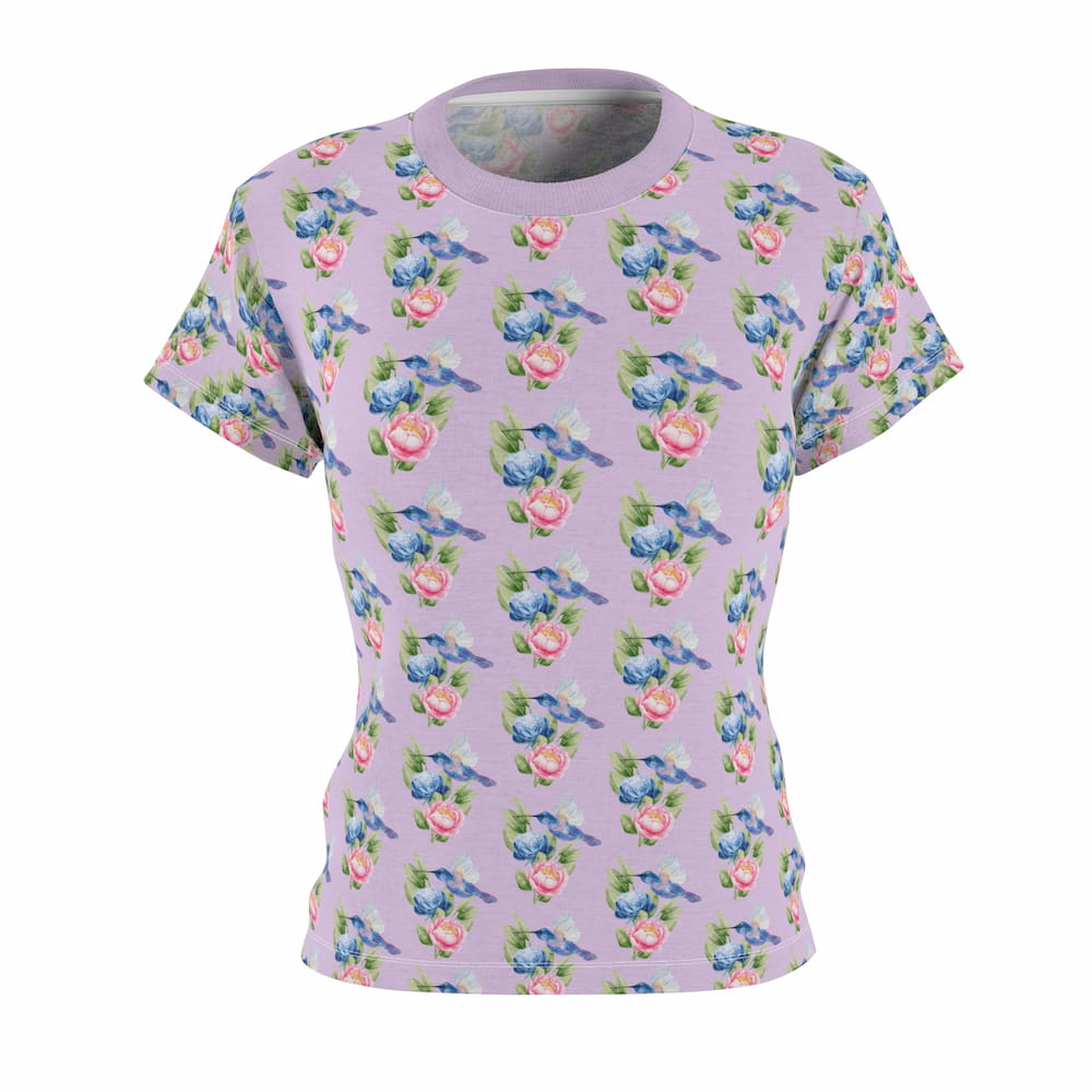 All-Over Print Tee — Vintage Flower and Hummingbird Pattern