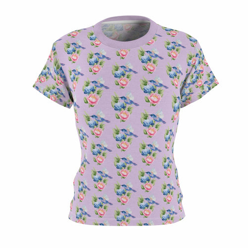 All-Over Print Tee — Vintage Flower and Hummingbird Pattern