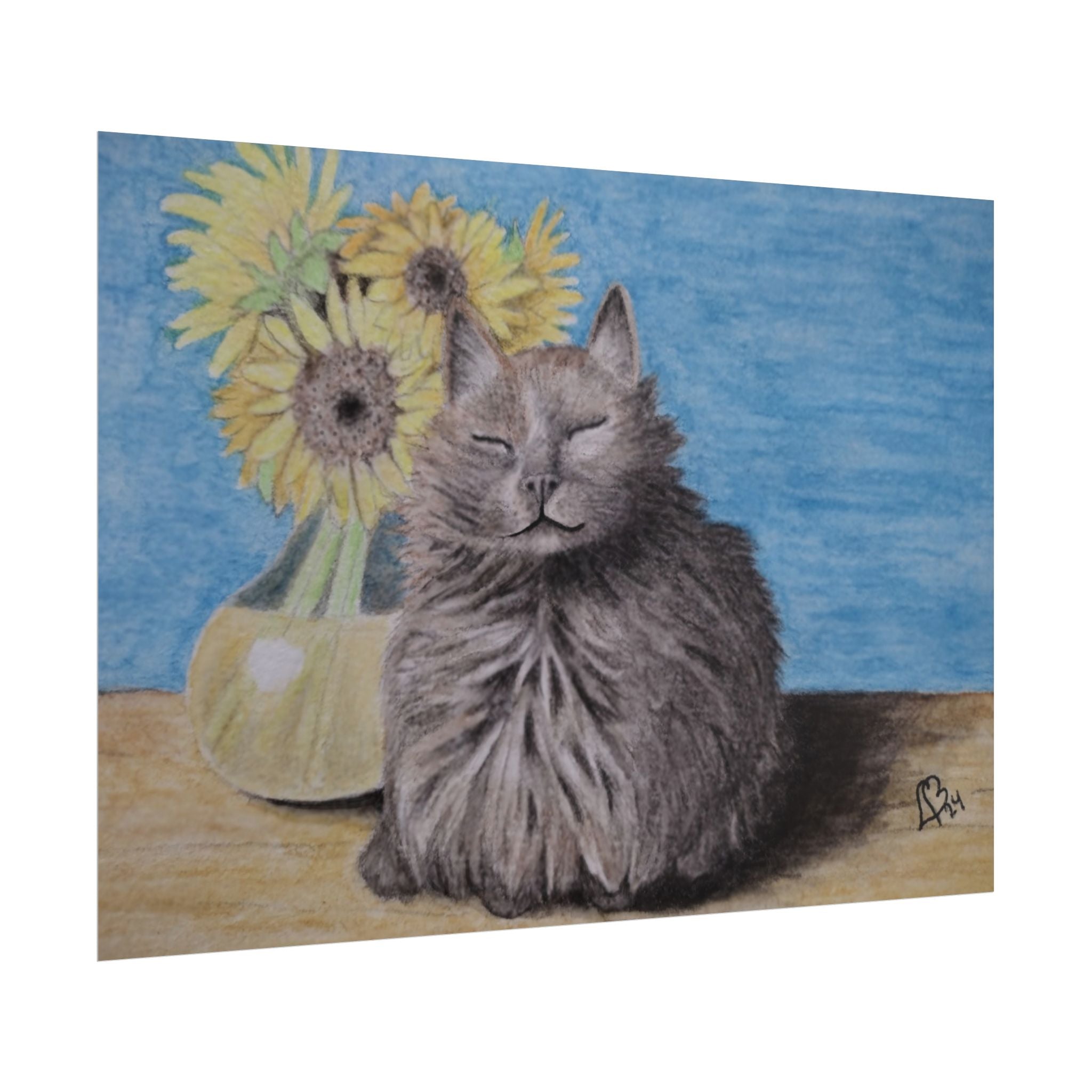 Cat with Sunflowers Poster — Rolled Art Print