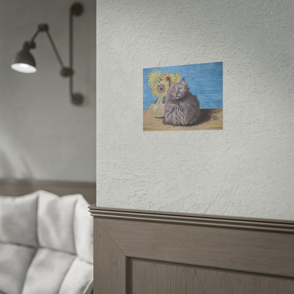Cat with Sunflowers Poster — Rolled Art Print