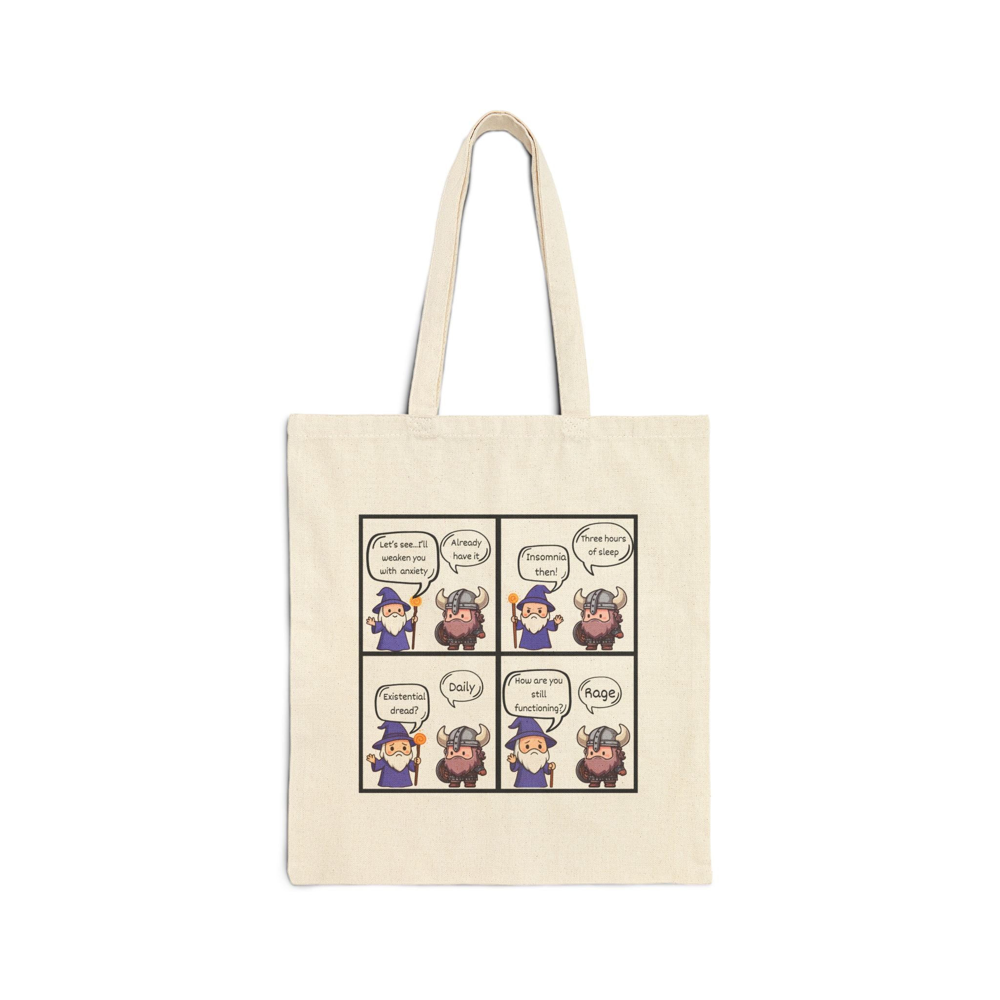 D&D Comic Panel Canvas Tote Bag — Cute Wizard Cartoon Grocery Book Bag