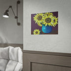 Yellow Sunflowers in Blue Vase Rolled Art Print