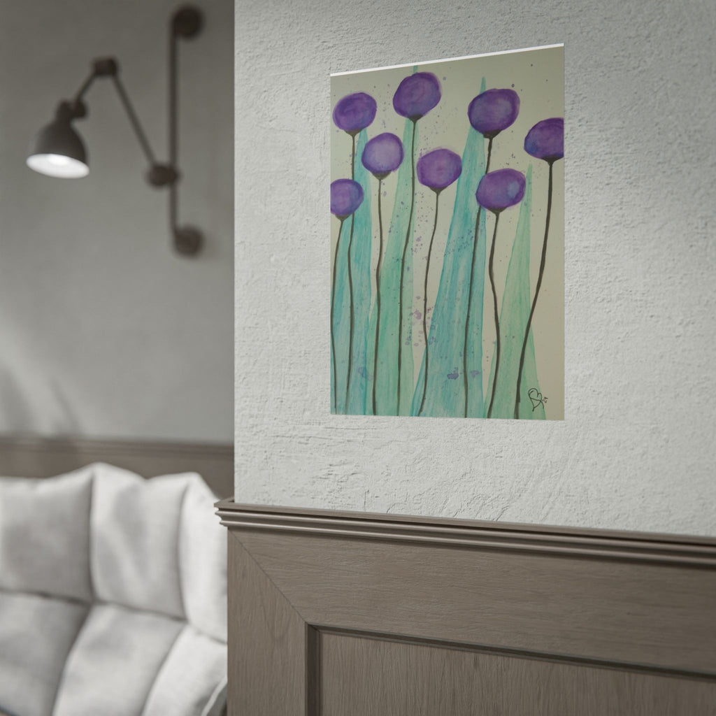 Rolled Poster - Purple Watercolor Floral Stems Art Print