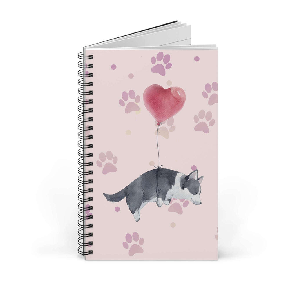 Corgi Balloon Spiral Journal — Cute Paw Print Notebook