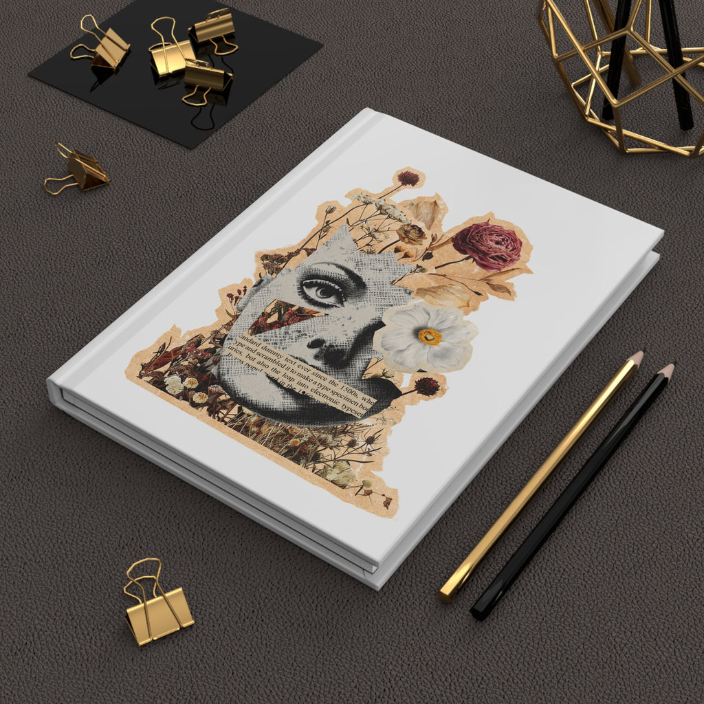 Vintage Collage Hardcover Journal — 'Shut up & be pretty' Botanical Face Art Notebook