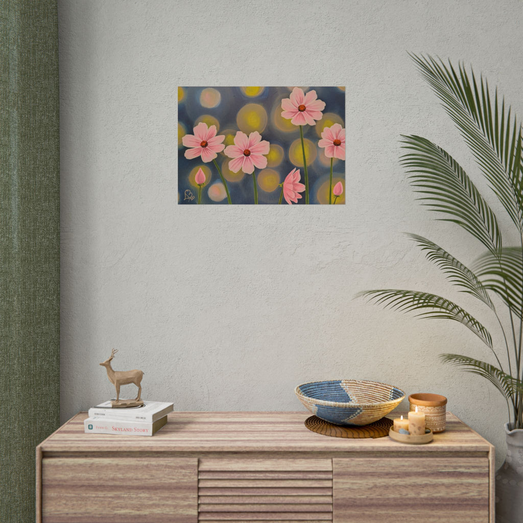 Backlit Flowers Poster — Rolled Wall Art with Bokeh Lights