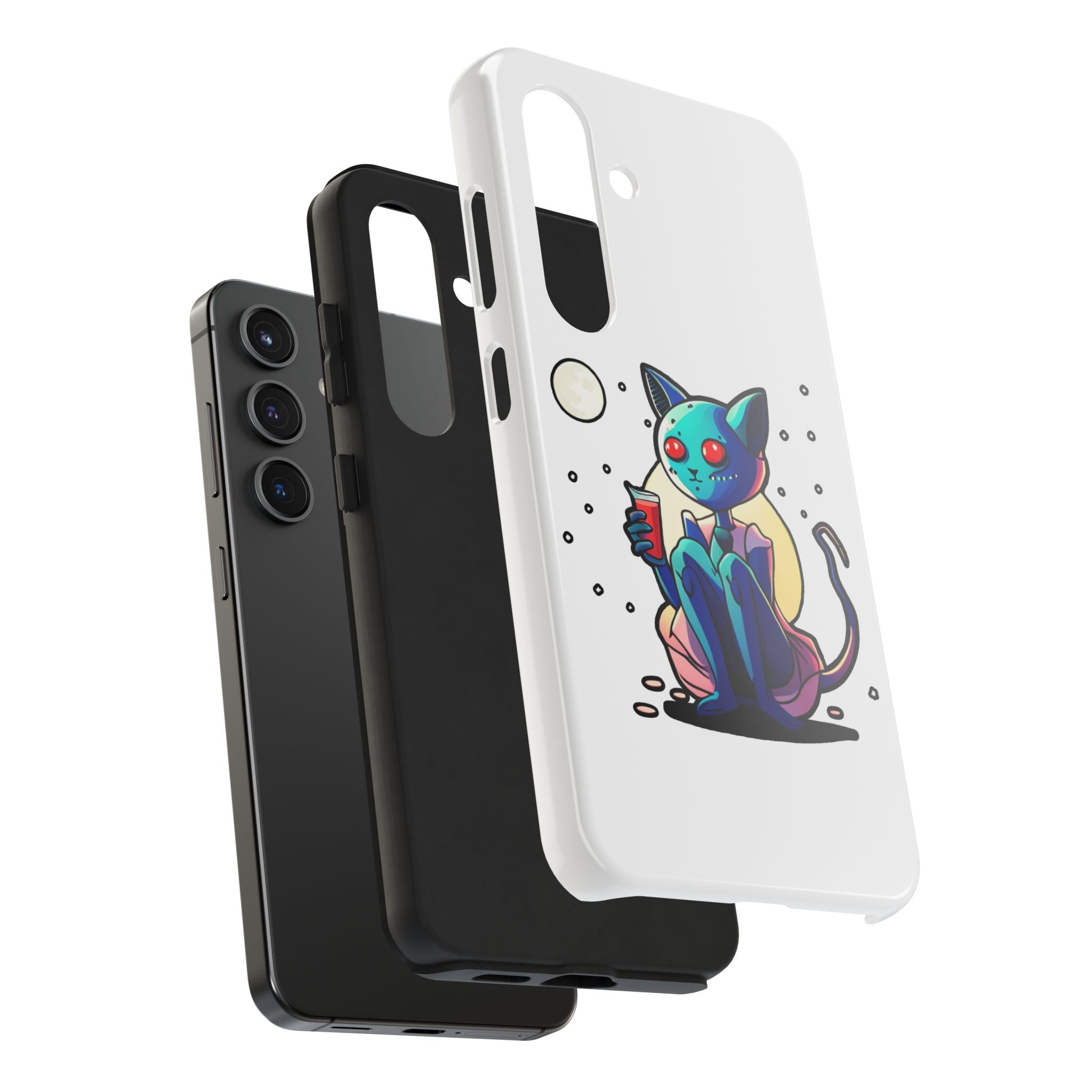 Cute Alien Cat Phone Case — Cosmic Cat with Drink Tough Phone Case