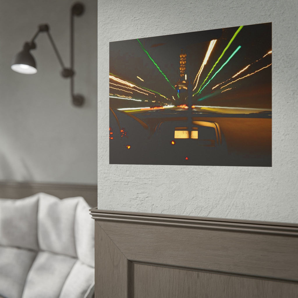 Night Drive Light Trails Poster - Rolled Wall Art