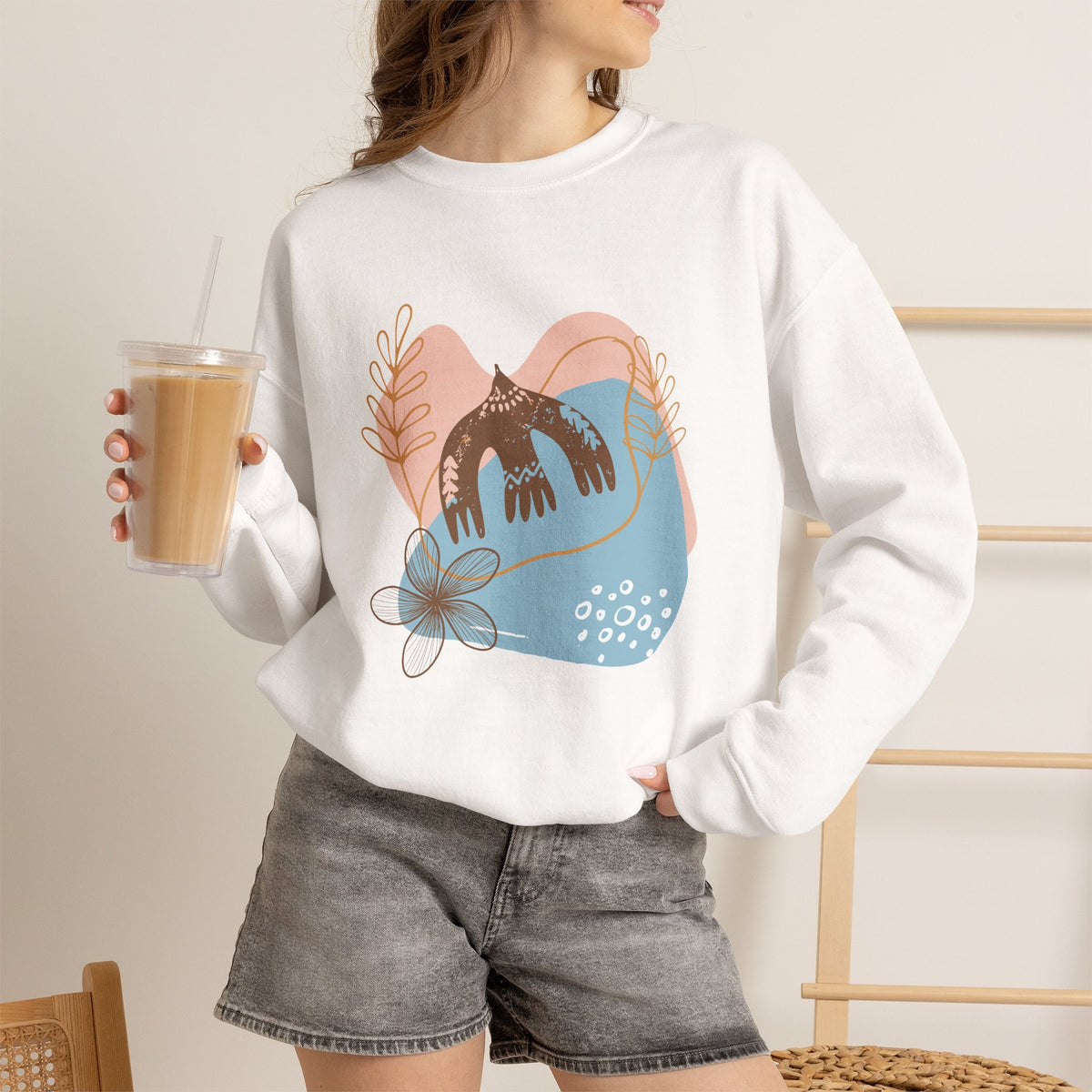 Bohemian Crewneck Sweatshirt — Floral Abstract Vintage Vibe