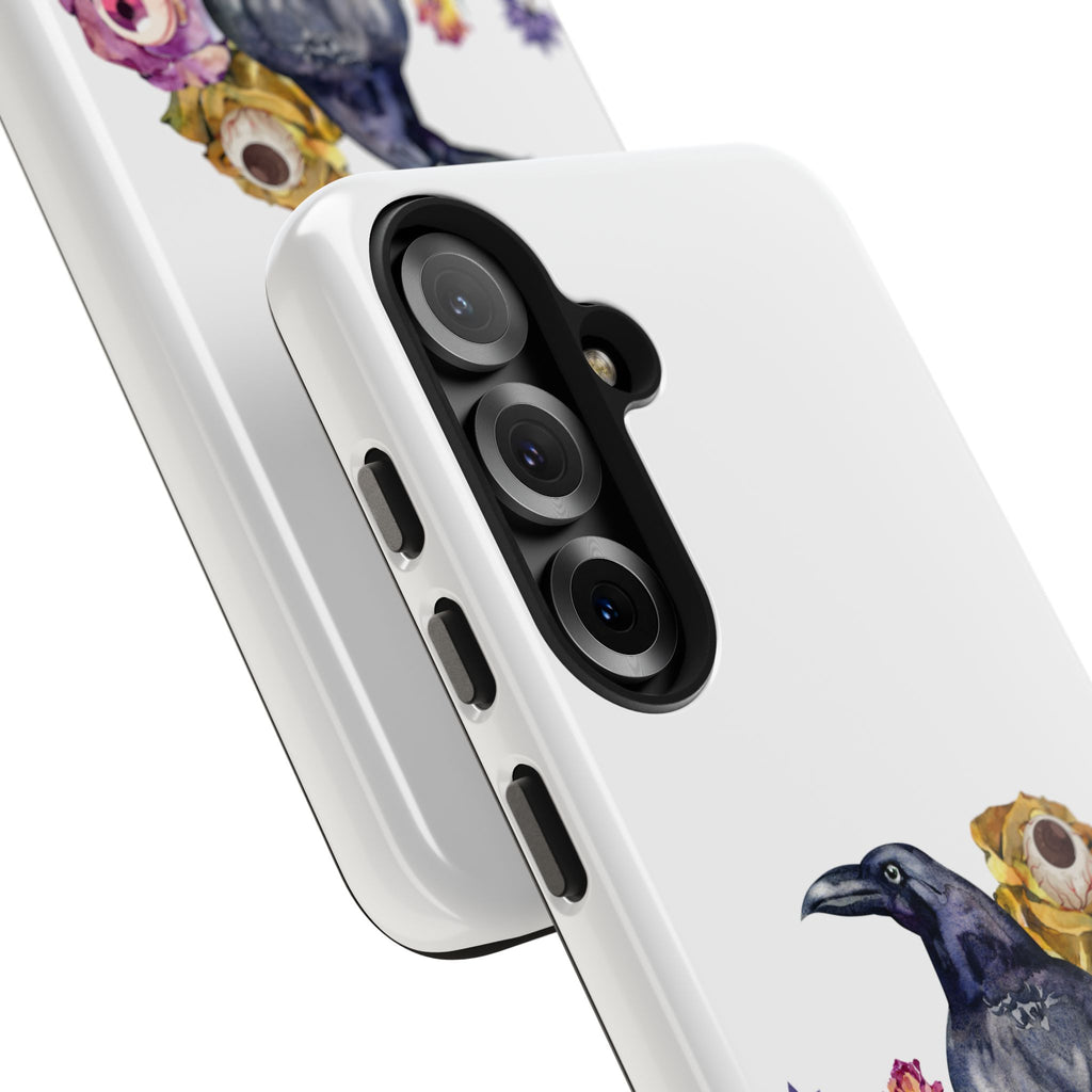 'Surreal' Tough Phone Case — Protective Phone Cover with Raven and Bouquet Design