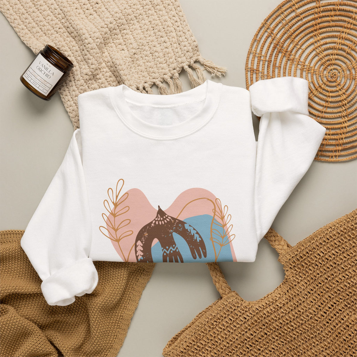 Bohemian Crewneck Sweatshirt — Floral Abstract Vintage Vibe