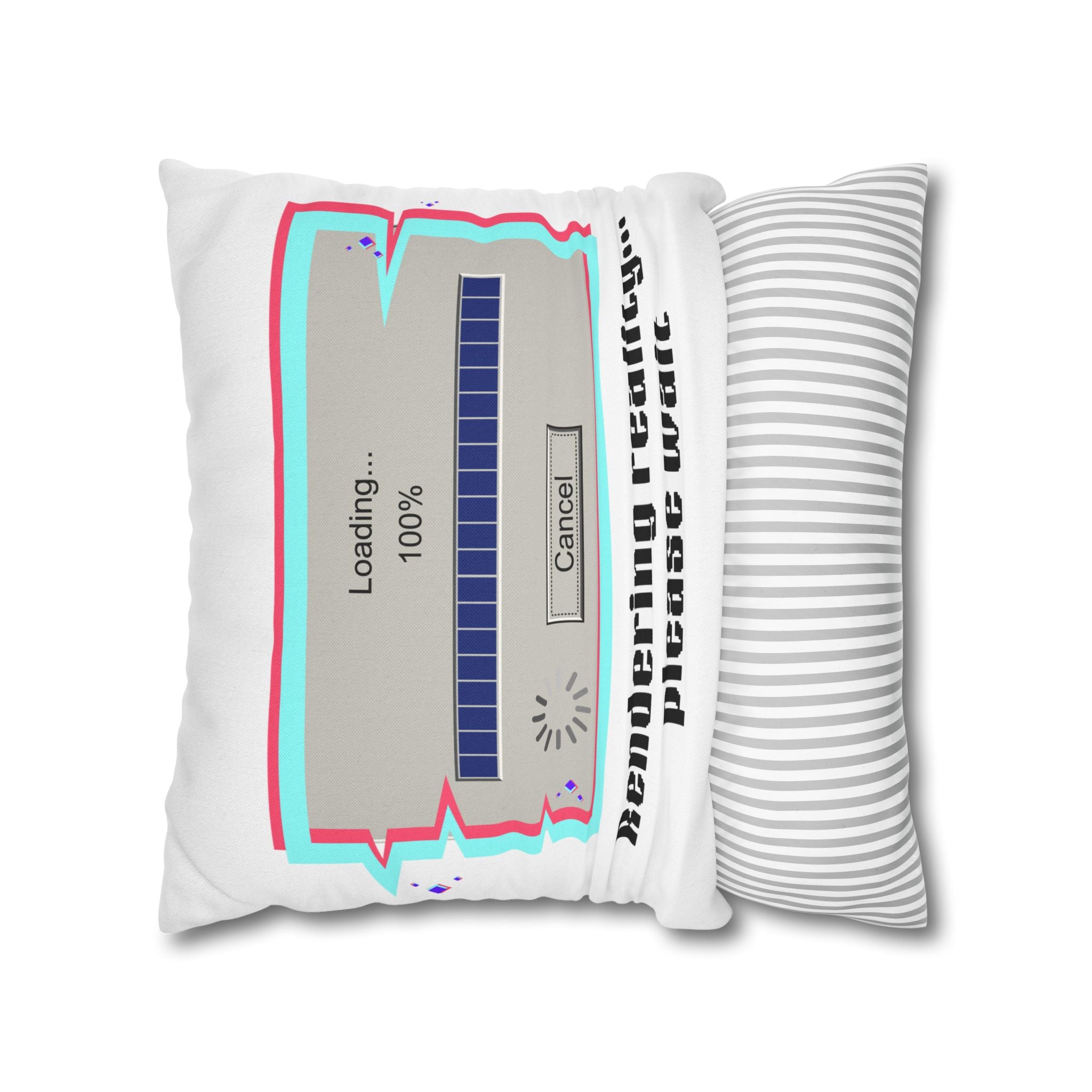 Square Pillowcase — "Rendering Reality... Please Wait" Retro Loading Bar Decorative Pillowcase