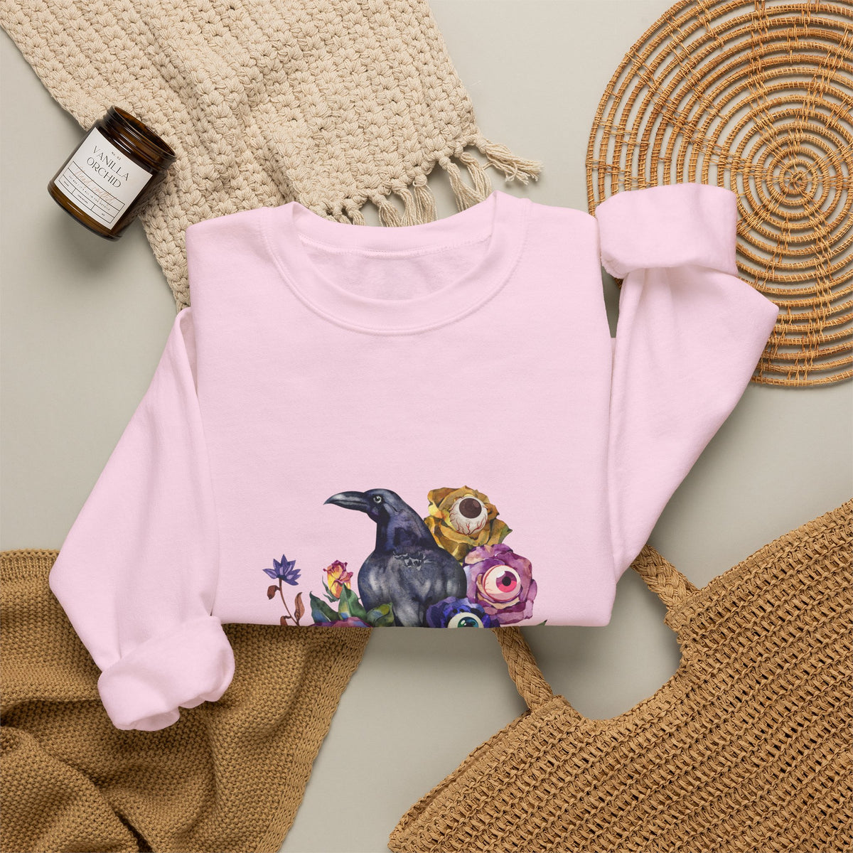 Surreal Raven & Wildflowers Crewneck Sweatshirt