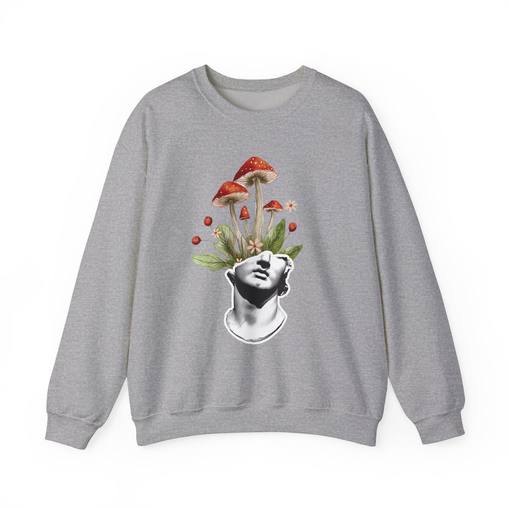 Mushroom Head Art Sweatshirt — Surreal Botanical Crewneck