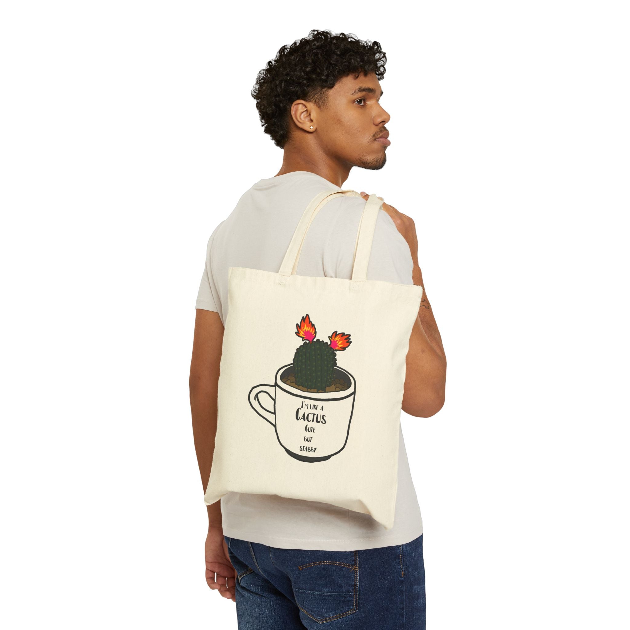 Tote Bag — 'I Like A Cactus' Cute Coffee Cup Cactus Canvas Tote